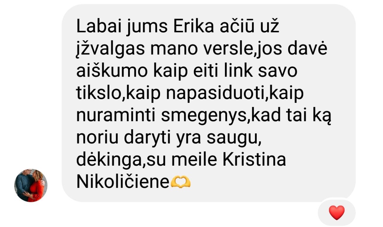 Atsiliepimas apie nemokamą diagnostinį pokalbį su Erika Karta